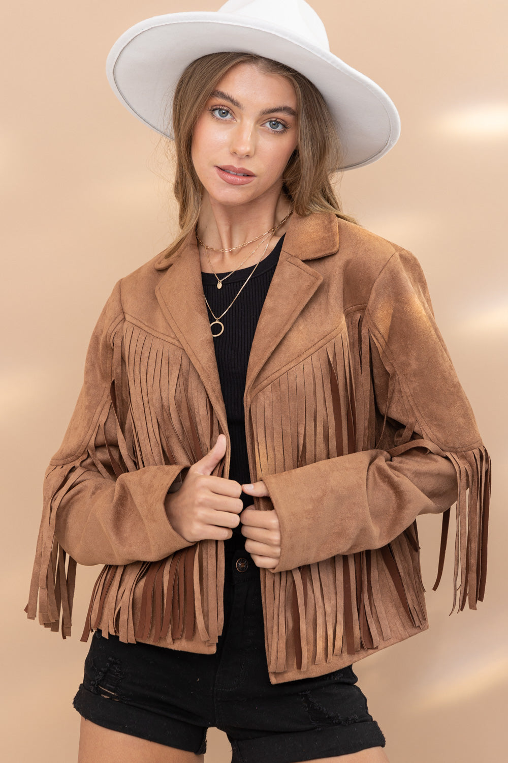 Sale- Faux Suede Leather Fringe Jacket Womens