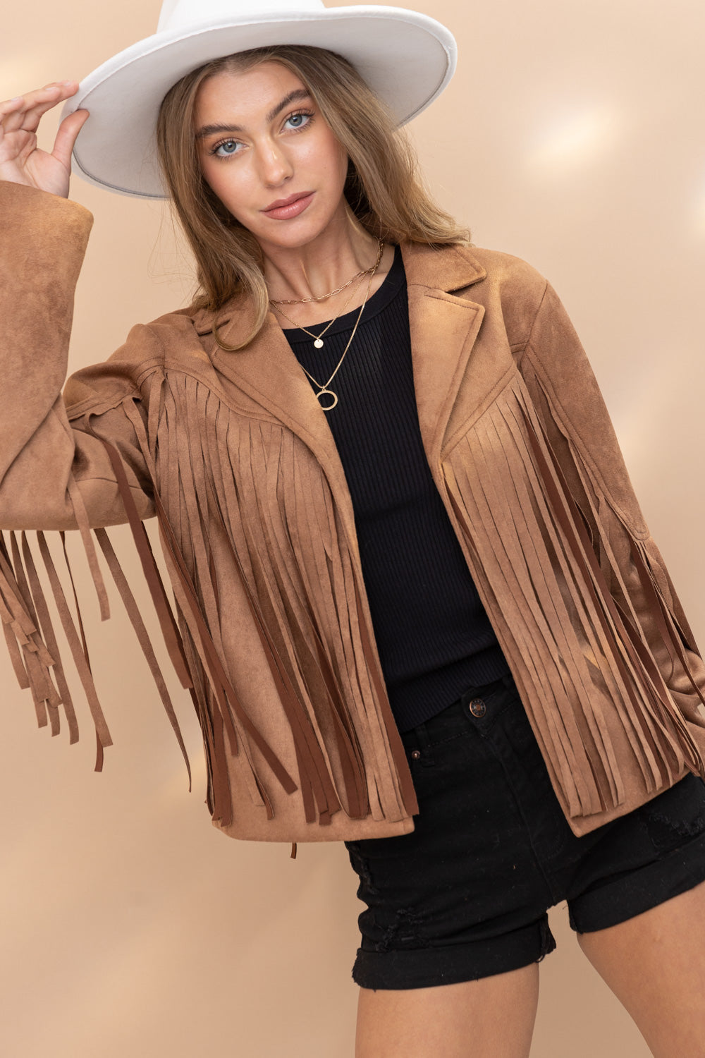 Sale- Faux Suede Leather Fringe Jacket Womens