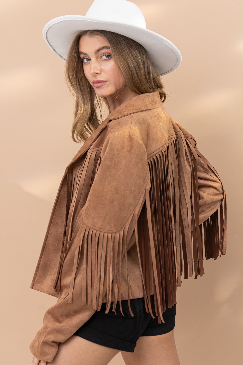 Sale- Faux Suede Leather Fringe Jacket Womens