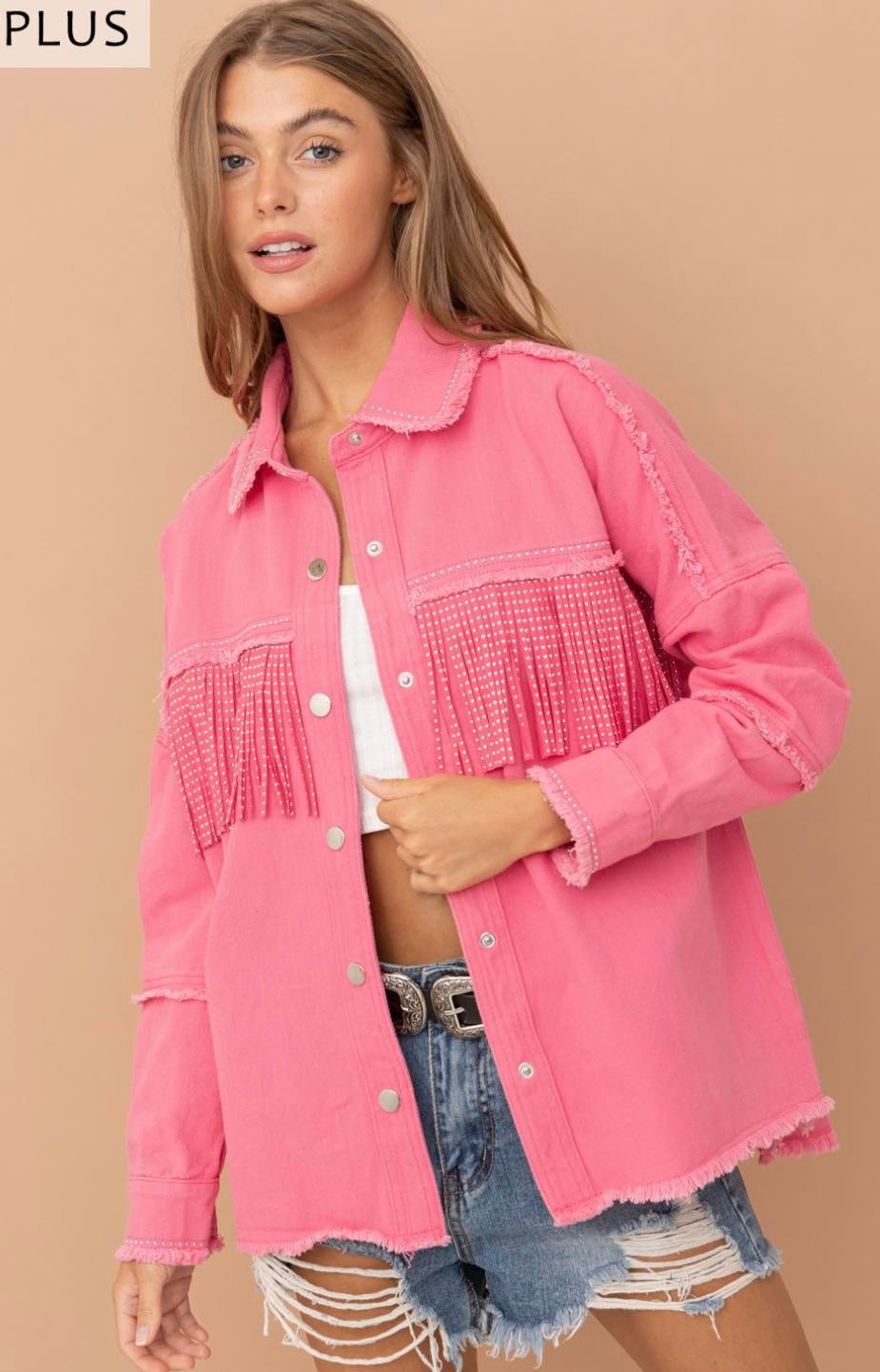 SALE- PLUS SIZE- STUDDED FRINGE SHACKET