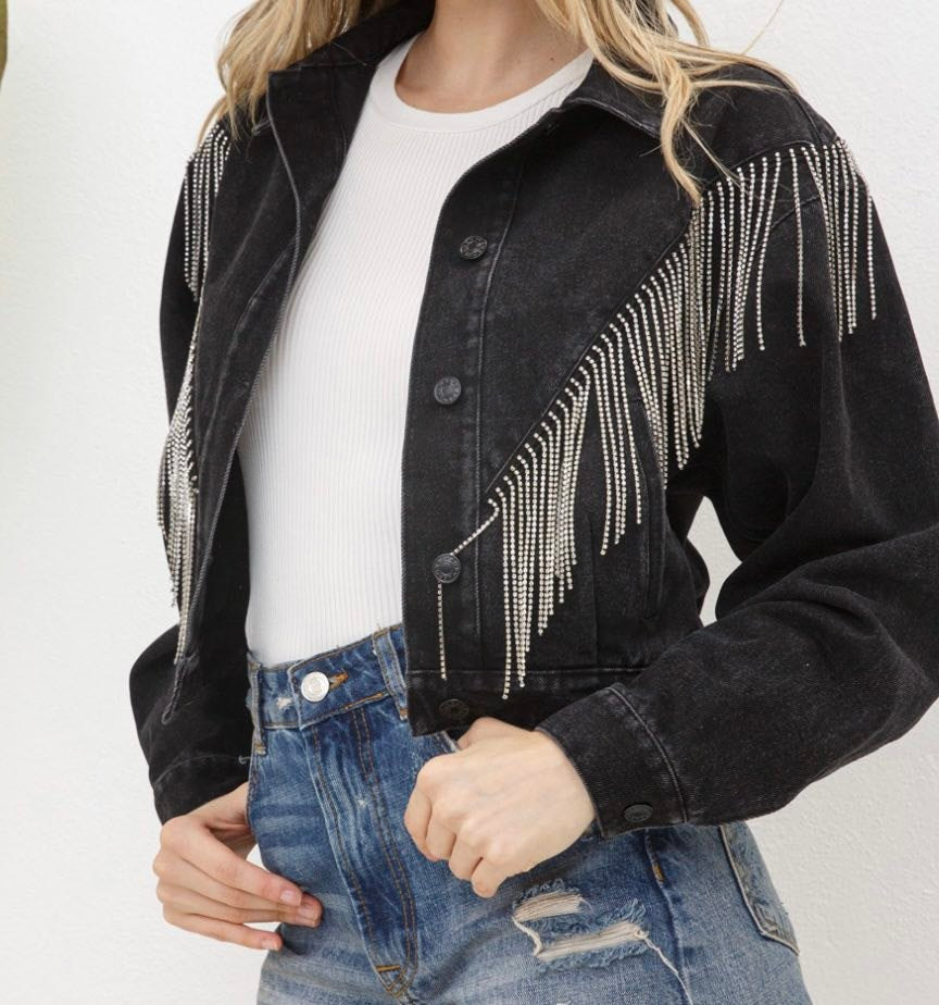 Sale- PLUS SIZE- BLACK DENIM FRINGE JACKET