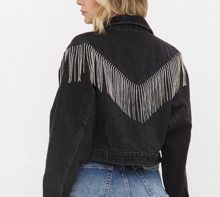 Sale- PLUS SIZE- BLACK DENIM FRINGE JACKET