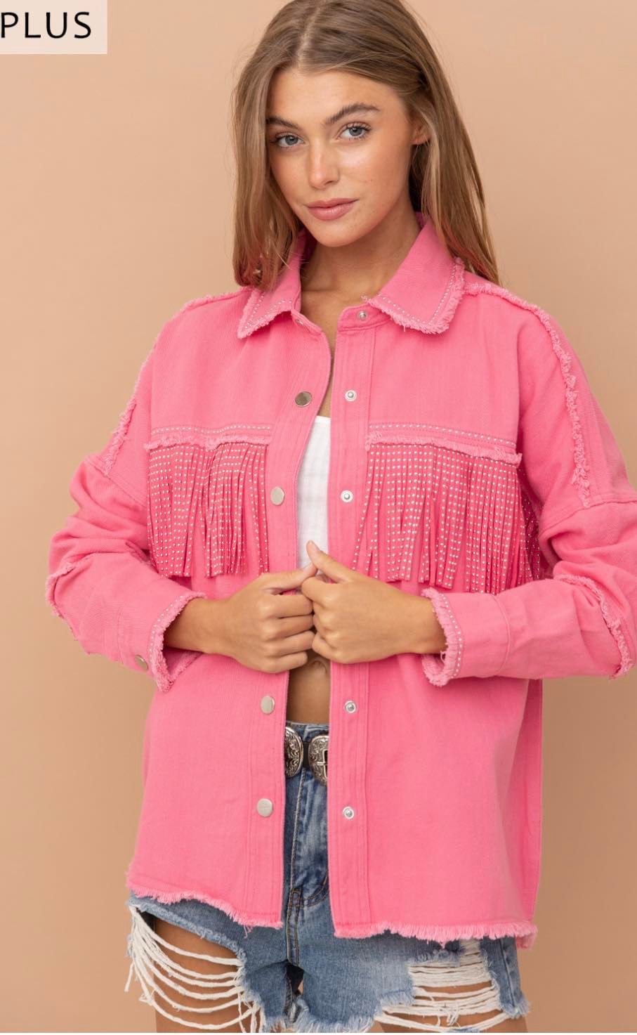 SALE- PLUS SIZE- STUDDED FRINGE SHACKET