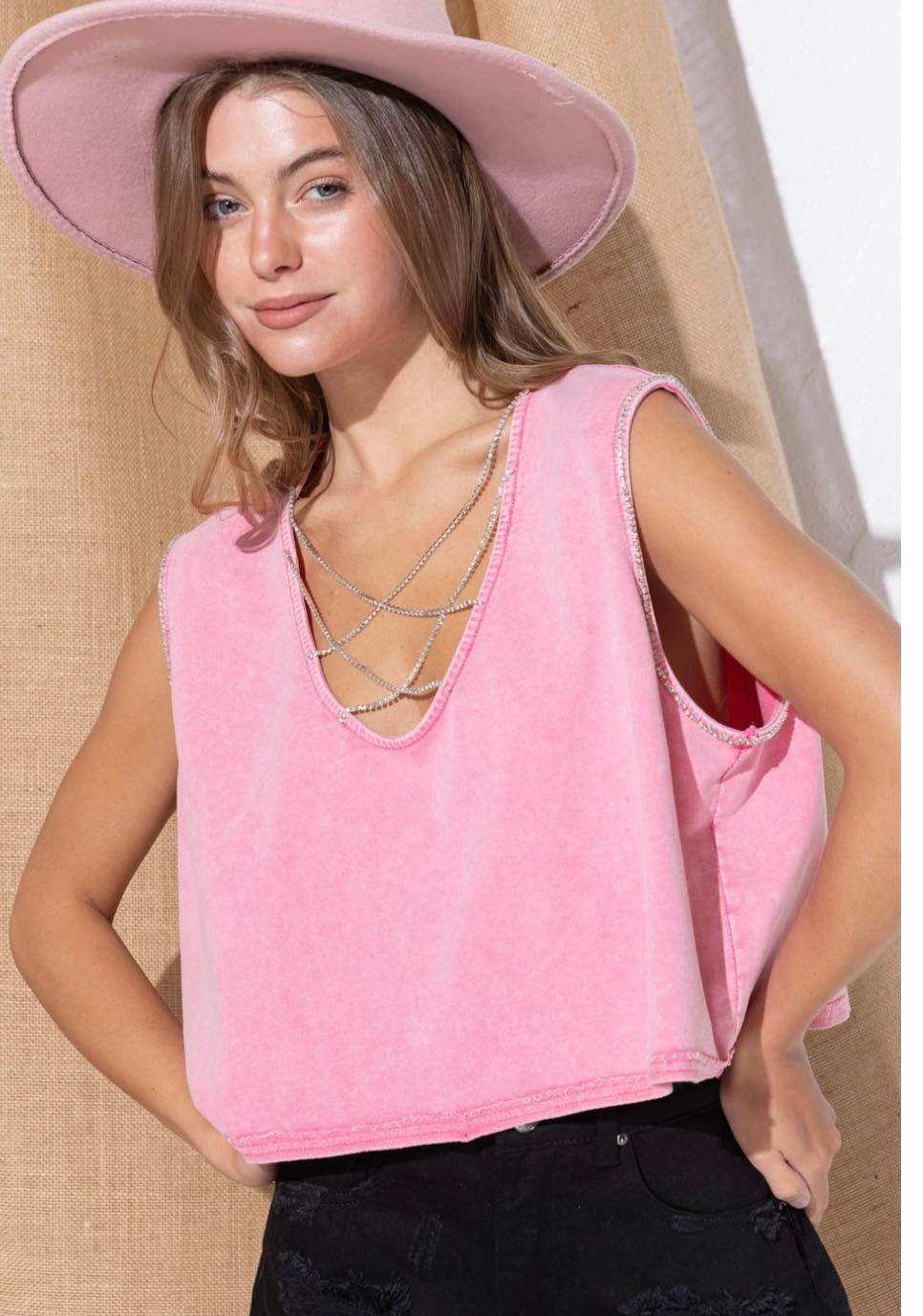 SALE- RHINESTONE MINERALWASH CROP TOP