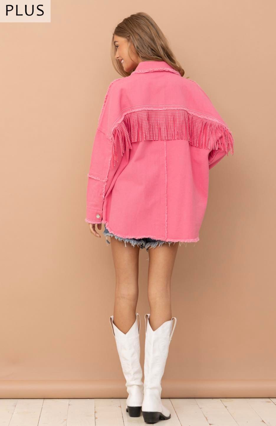 SALE- PLUS SIZE- STUDDED FRINGE SHACKET