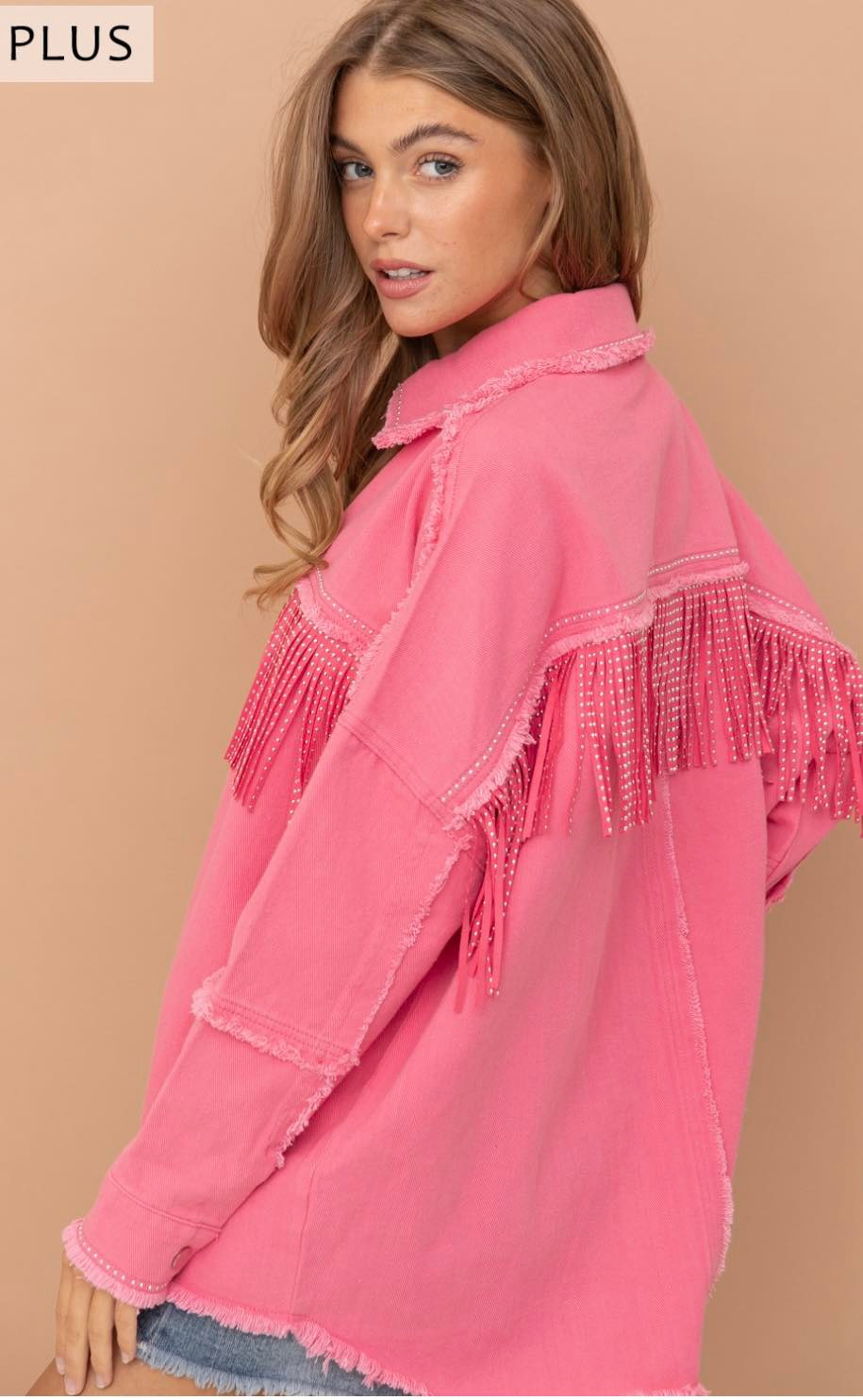 SALE- PLUS SIZE- STUDDED FRINGE SHACKET