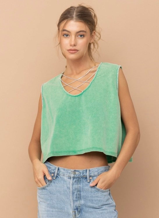 SALE- RHINESTONE MINERALWASH CROP TOP
