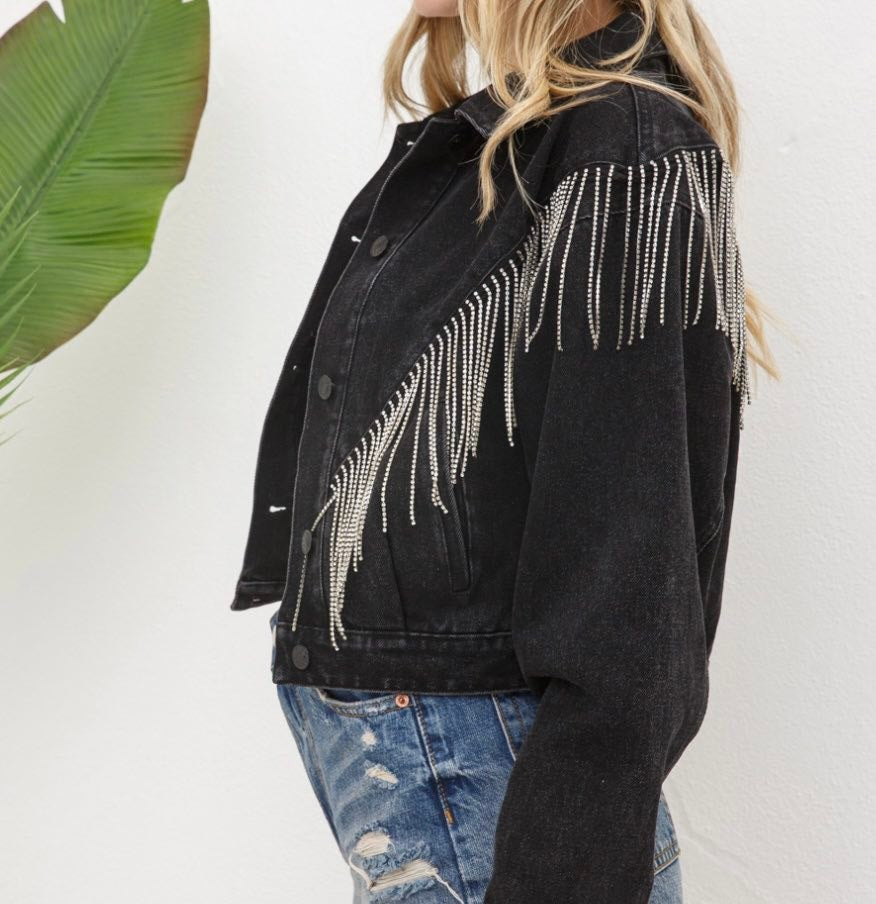Sale- PLUS SIZE- BLACK DENIM FRINGE JACKET
