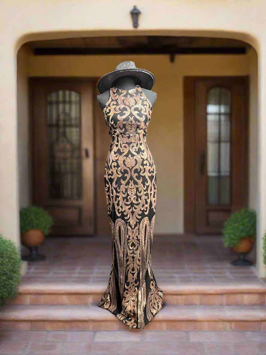 SALE- GOLD &BLACK/ PINK FORMAL DRESS