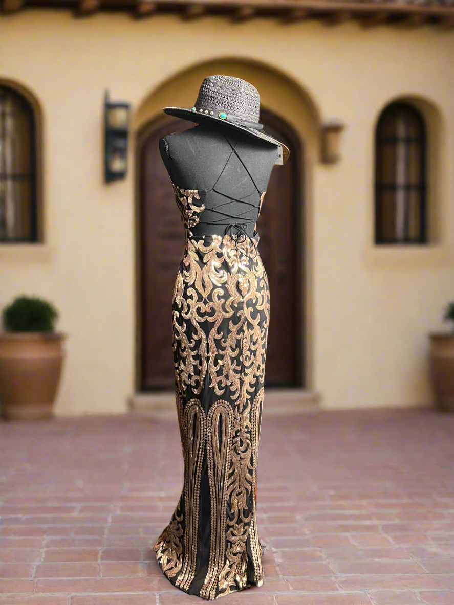 SALE- GOLD &BLACK/ PINK FORMAL DRESS