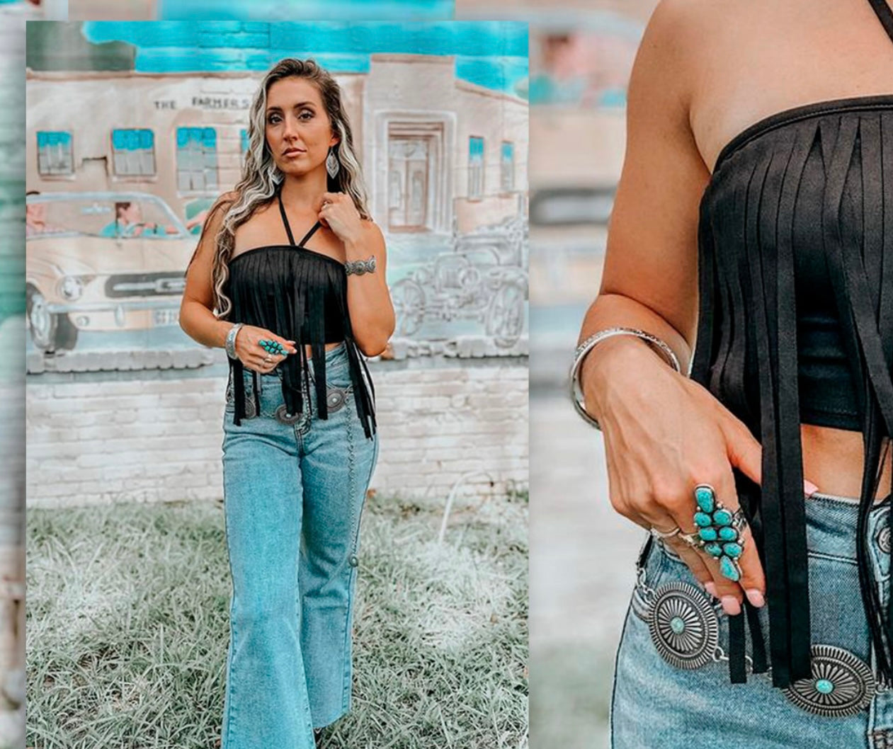 Sale- FAUX SUEDE FRINGE CROP TOP