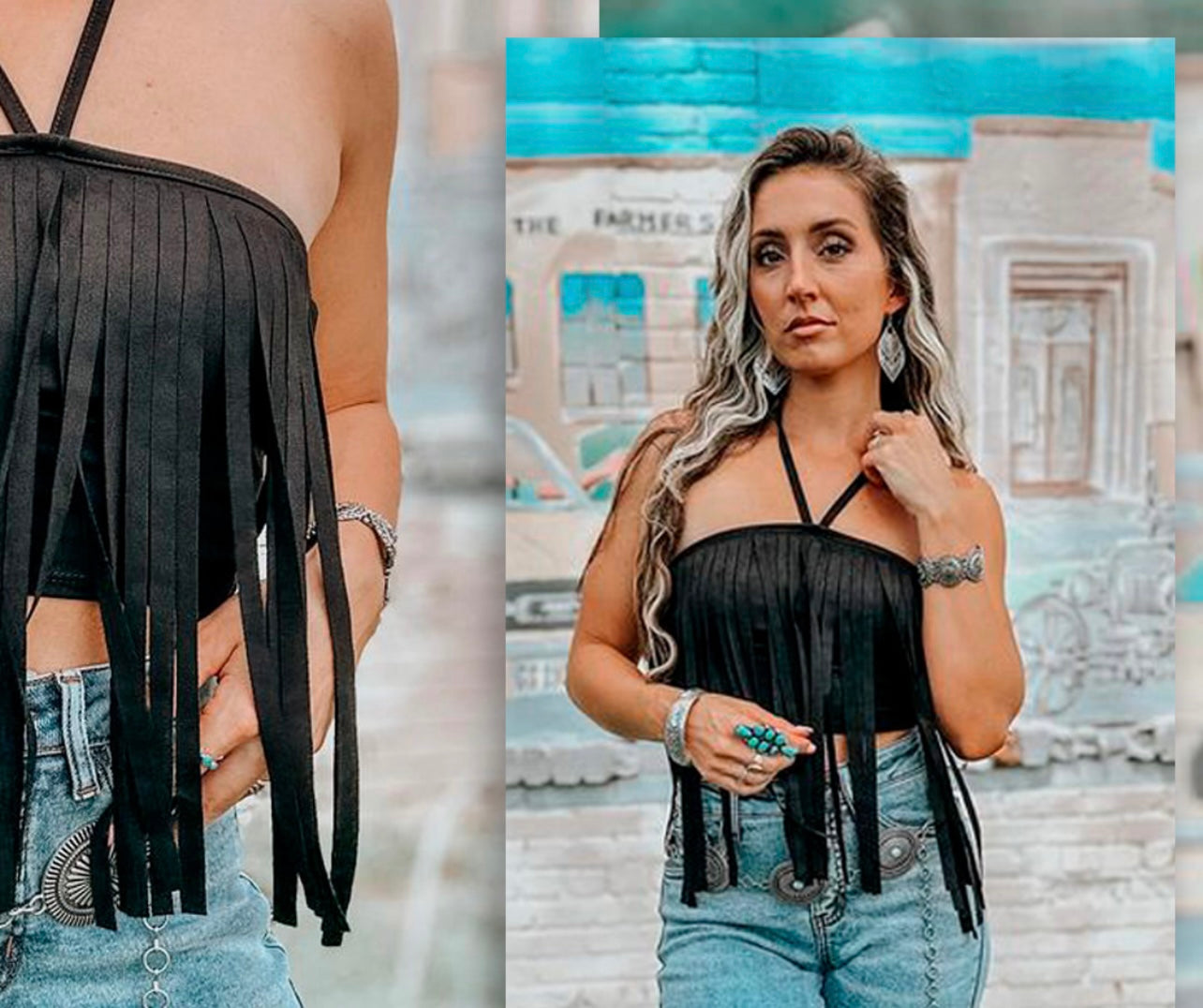 Sale- FAUX SUEDE FRINGE CROP TOP