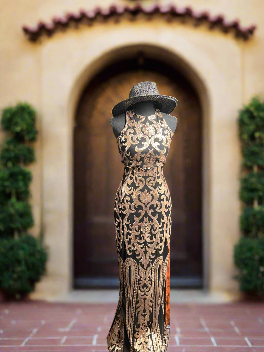 SALE- GOLD &BLACK/ PINK FORMAL DRESS