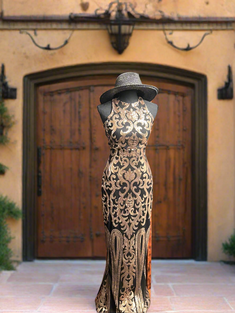 SALE- GOLD &BLACK/ PINK FORMAL DRESS