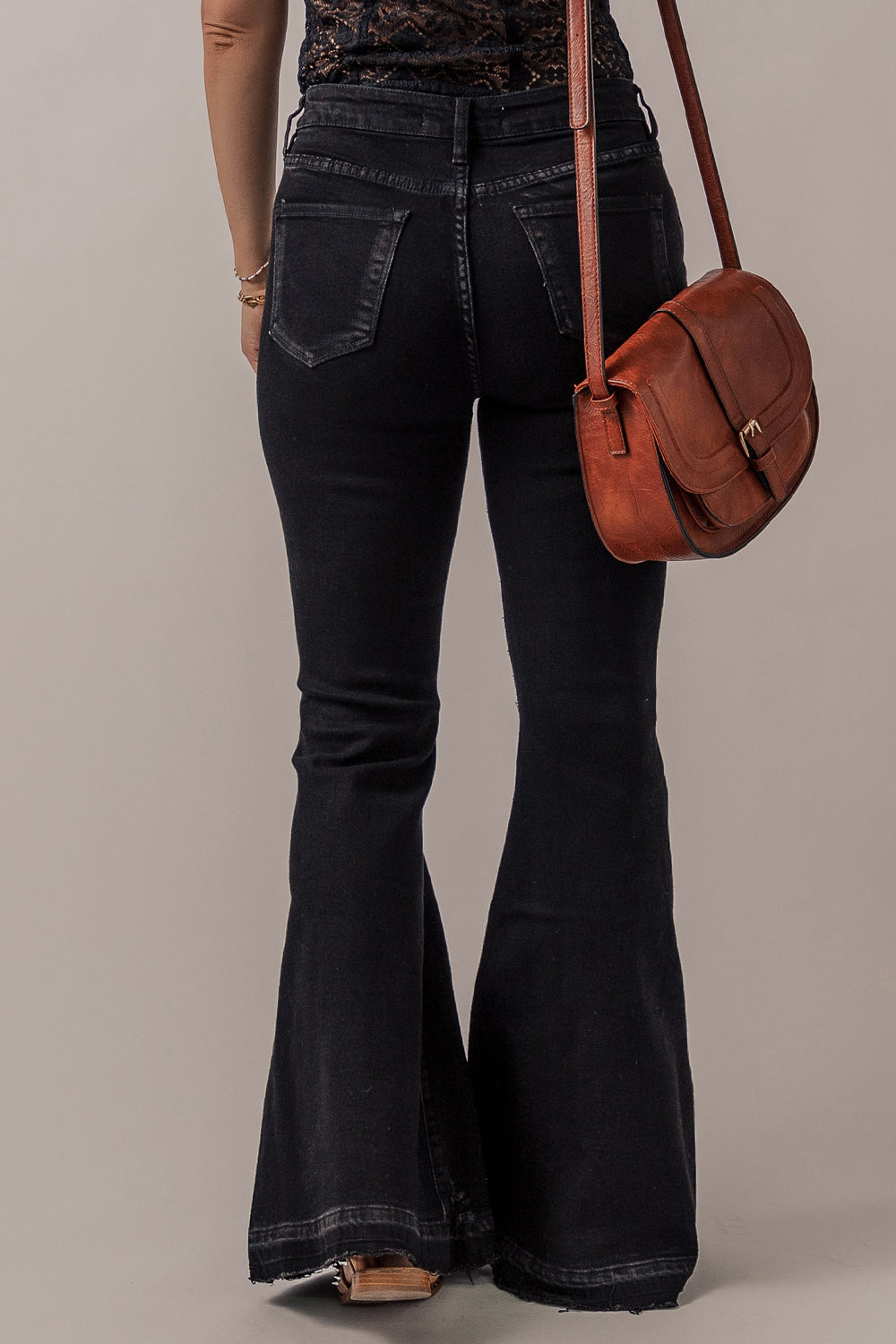 BLACK BUTTON-UP HIGH RISE BELLS