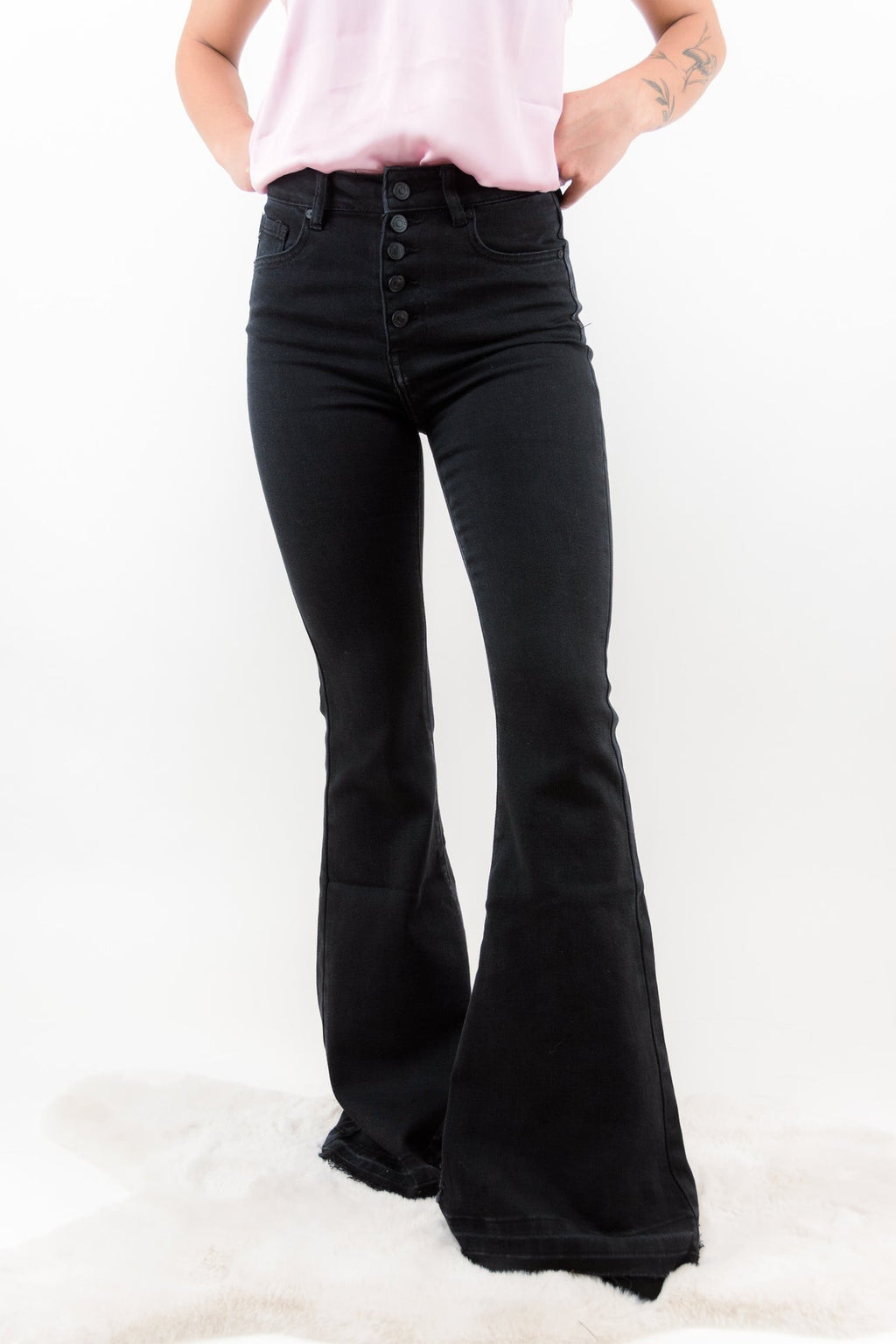 BLACK BUTTON-UP HIGH RISE BELLS