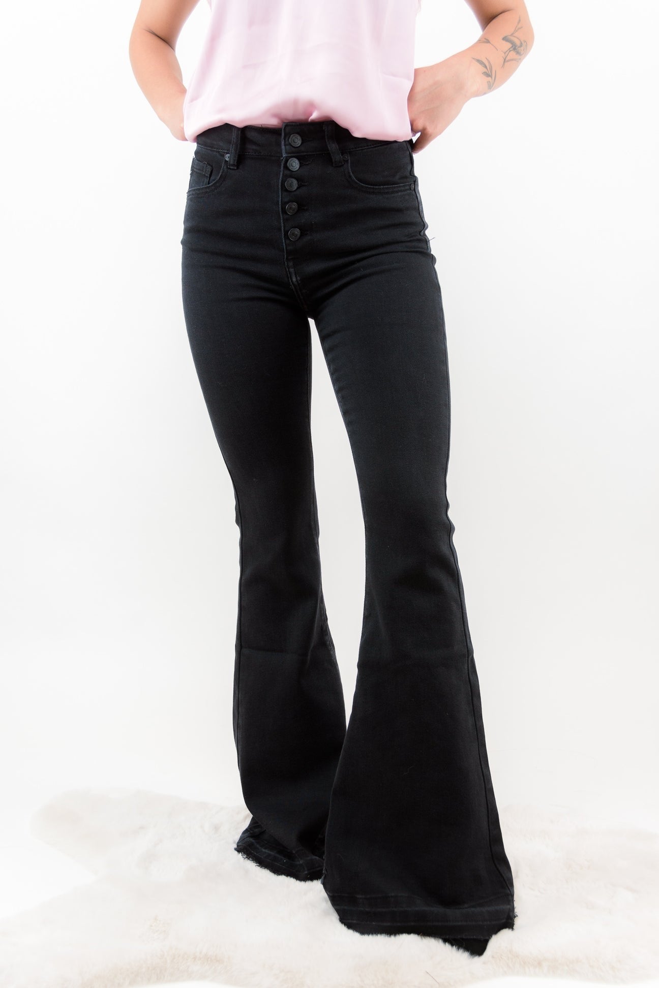 BLACK BUTTON-UP HIGH RISE BELLS