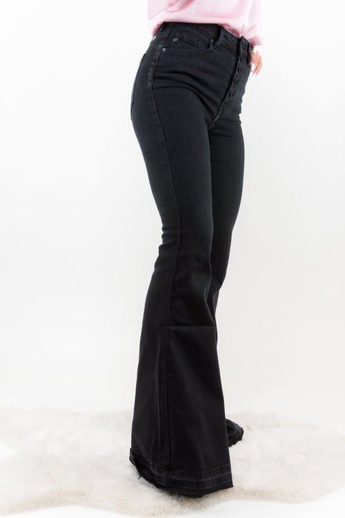 BLACK BUTTON-UP HIGH RISE BELLS